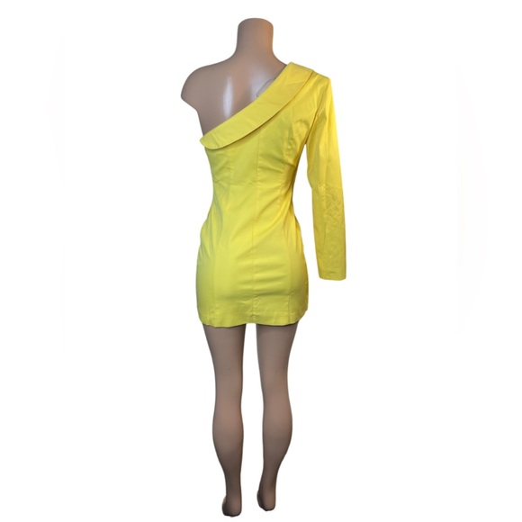 Blazer dress with one shoulder yellow unique piece size small - Picture 14 of 14